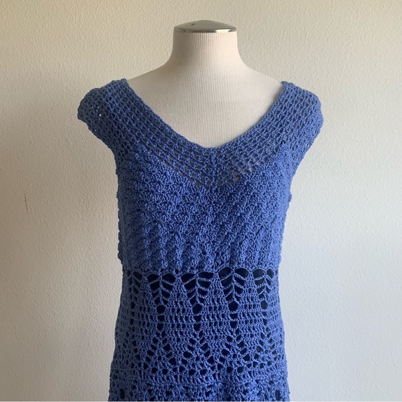 Crocheted handmade Dress, blue‎ size medium/large. - Picture 3 of 12
